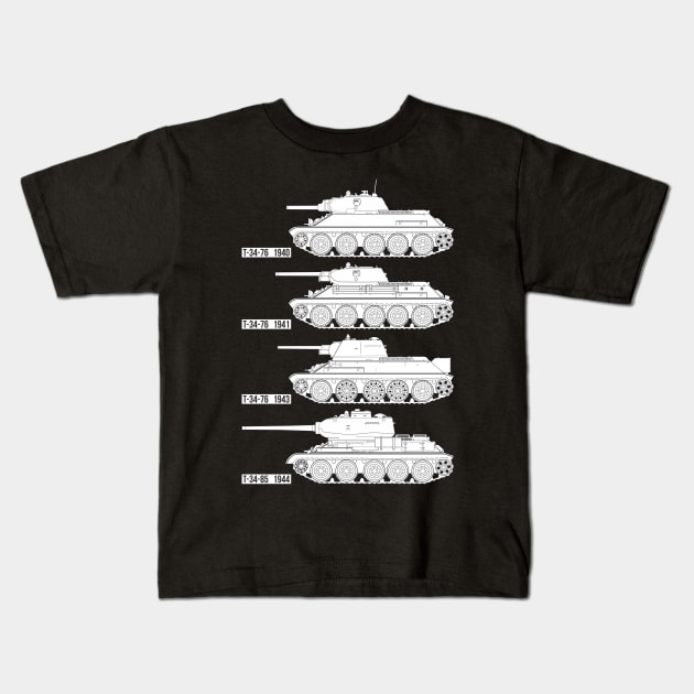 Four modifications of the USSR T-34 tank Kids T-Shirt by FAawRay